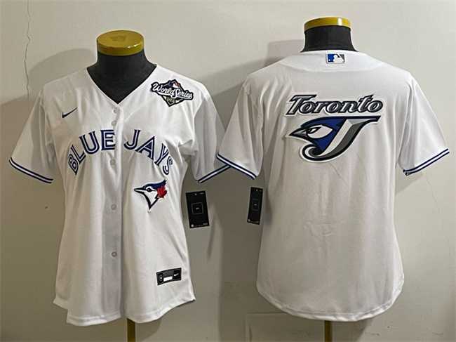 Womens Toronto Blue Jays Team Big Logo White 2025 World Series Cool Base Stitched Jersey(Run Small)
