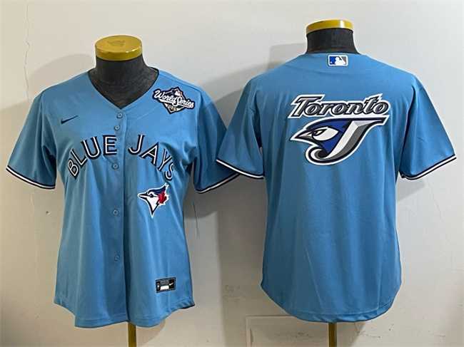 Womens Toronto Blue Jays Team Big Logo Blue 2025 World Series Cool Base Stitched Jersey(Run Small)