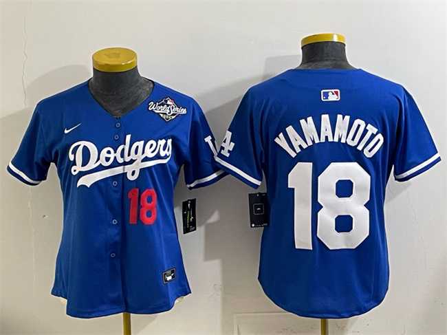 Youth Los Angeles Dodgers #18 Yoshinobu Yamamoto Royal 2025 World Series Patch Limited Stitched Jersey
