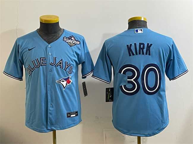 Youth Toronto Blue Jays #30 Alejandro Kirk Blue 2025 World Series Cool Base Stitched Jersey