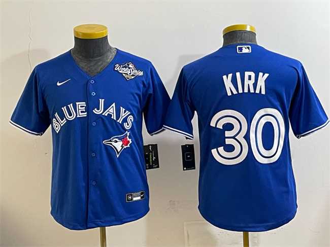 Youth Toronto Blue Jays #30 Alejandro Kirk Royal 2025 World Series Cool Base Stitched Jersey