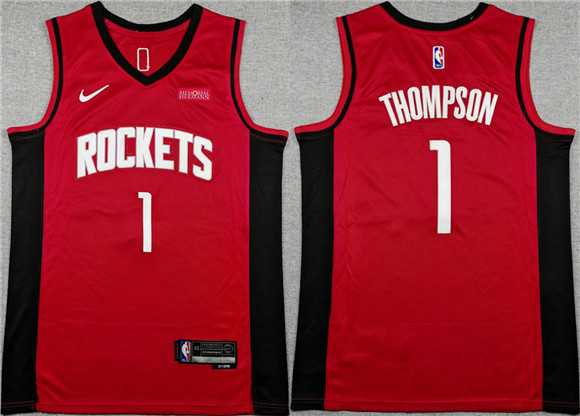 Mens Houston Rockets #1 Amen Thompson Red Icon Edition Stitched Jersey