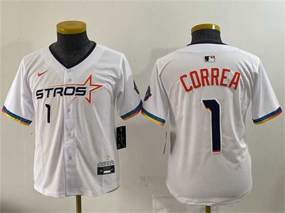 Youth Houston Astros #1 Carlos Correa White 2025 City Connect Limited Stitched Jersey