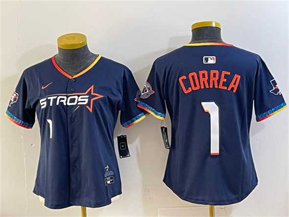 Youth Houston Astros #1 Carlos Correa Navy 2025 City Connect With Texas Patch Limited Stitched Jersey