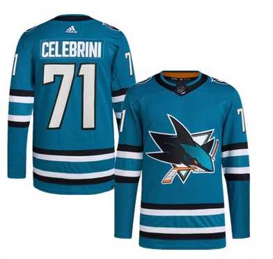 Mens San Jose Sharks #71 Macklin Celebrini Teal Adidas Stitched Jersey Dzhi