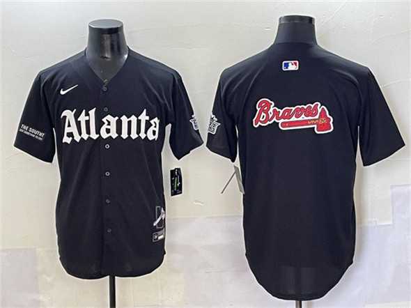 Mens Atlanta Braves Black Team Big Logo Gothic South x Outkast Edition Vapor Limited Stitched Baseball Jersey