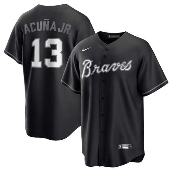 Mens Atlanta Braves #13 Ronald Acuna Jr. Black Lights Out Limited Stitched Baseball Jersey Dzhi