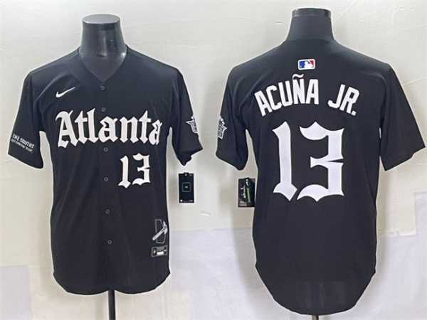 Mens Atlanta Braves #13 Ronald Acuna Jr. Black Gothic South x Outkast Edition Vapor Limited Stitched Baseball Jersey