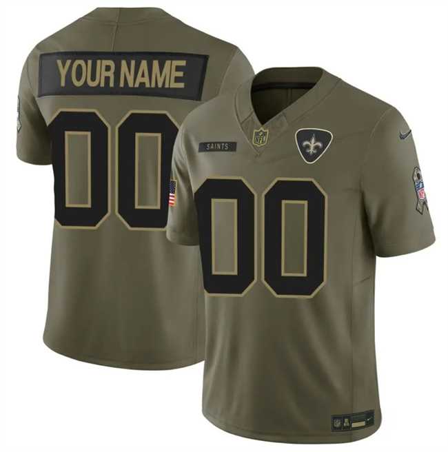 Mens New Orleans Saints Active Player Custom Olive 2025 F.U.S.E. Salute to Service Limited Stitched Football Jersey