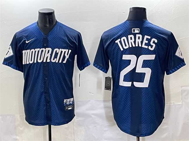 Mens Detroit Tigers #25 Gleyber Torres Navy City Connect Cool Base Limited Stitched Jersey