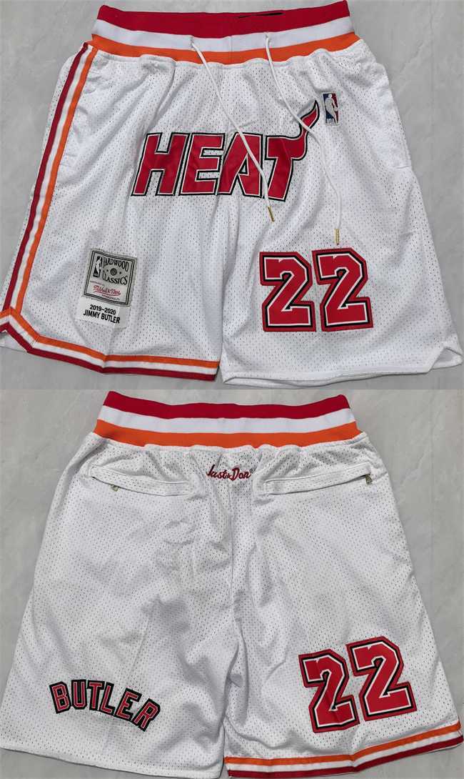 Mens Miami Heat White #22 Shorts (Run Small)