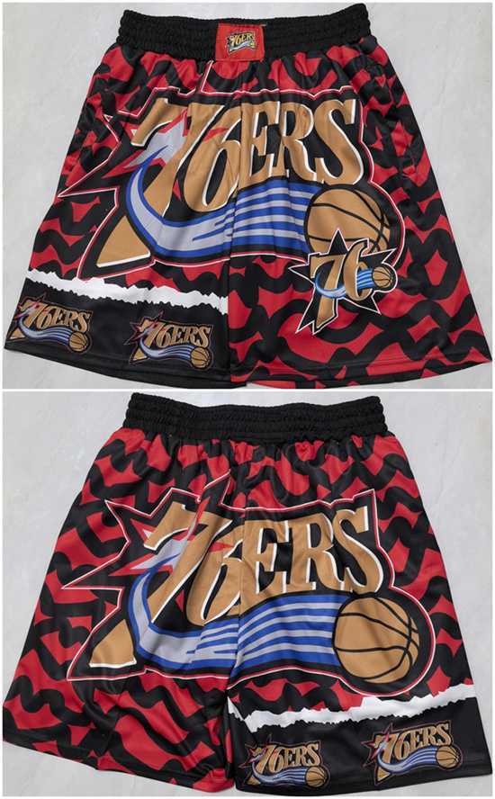 Mens Philadelphia 76ers Black Red Shorts (Run Small)