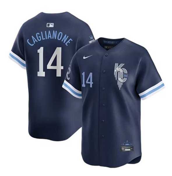 Mens Kansas City Royals #14 Jac Caglianone Navy City Connect Limited Stitched Baseball Jersey Dzhi