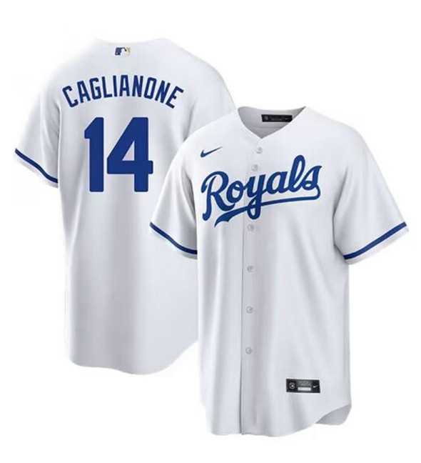 Mens Kansas City Royals #14 Jac Caglianone White Cool Base Stitched Baseball Jersey Dzhi