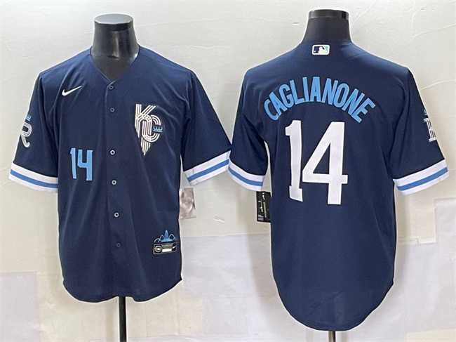 Mens Kansas City Royals #14 Jac Caglianone Navy City Connect Stitched Baseball Jersey
