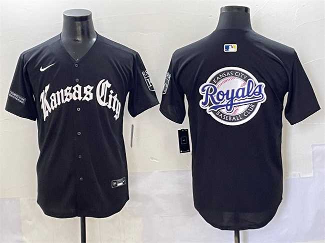 Mens Kansas City Royals Team Big Logo Black Gothic Crown Edition Vapor Premier Limited Stitched Baseball Jersey