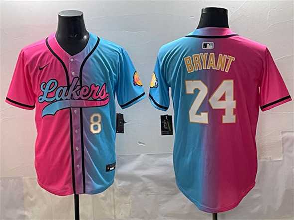 Mens Los Angeles Lakers Front #8 Back #24 Kobe Bryant Pink Blue Limited Stitched Jersey