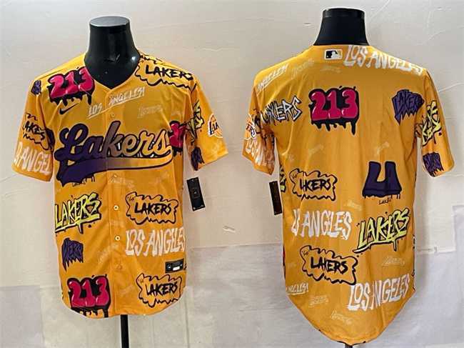 Mens Los Angeles Lakers Blank Yellow Limited Stitched Baseball Jersey