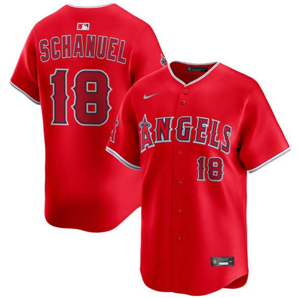 Mens Los Angeles Angels #18 Nolan Schanuel Red Alternate Limited Stitched Baseball Jersey Dzhi