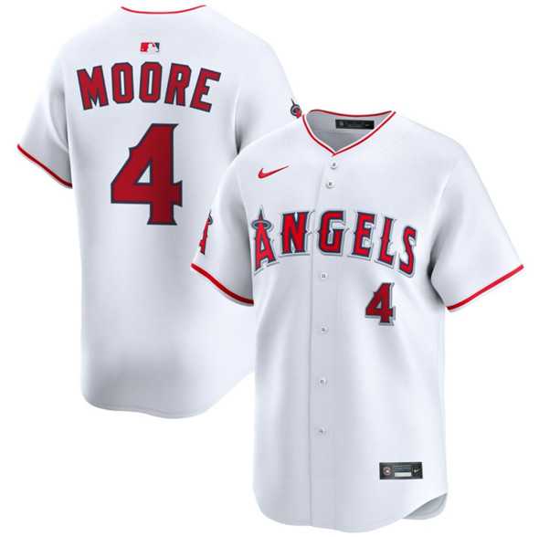 Mens Los Angeles Angels #4 Christian Moore White Home Limited Stitched Baseball Jersey Dzhi