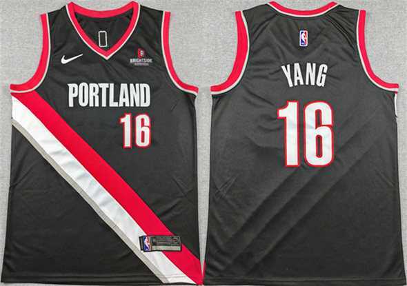 Mens Portland Trail Blazers #16 Yang Hansen Black Icon Edition Stitched Basketball Jersey
