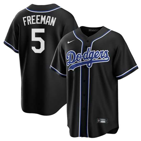 Mens Los Angeles Dodgers #5 Freddie Freeman Black Lights Out Limited Stitched Baseball Jersey Dzhi