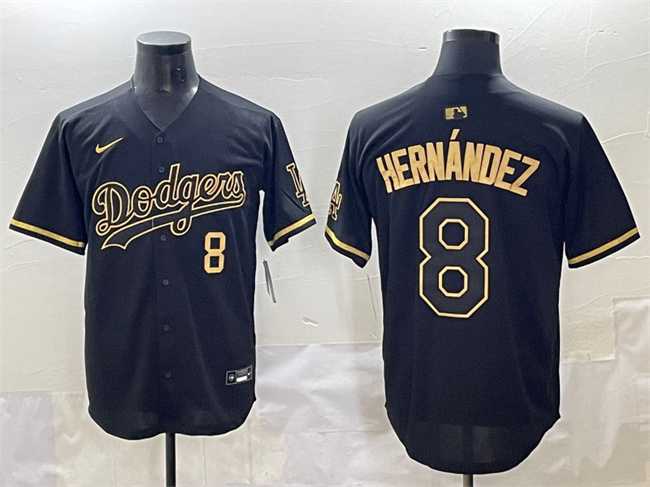 Mens Los Angeles Dodgers #8 Enrique Hernandez Black Gold Limited Stitched Jersey