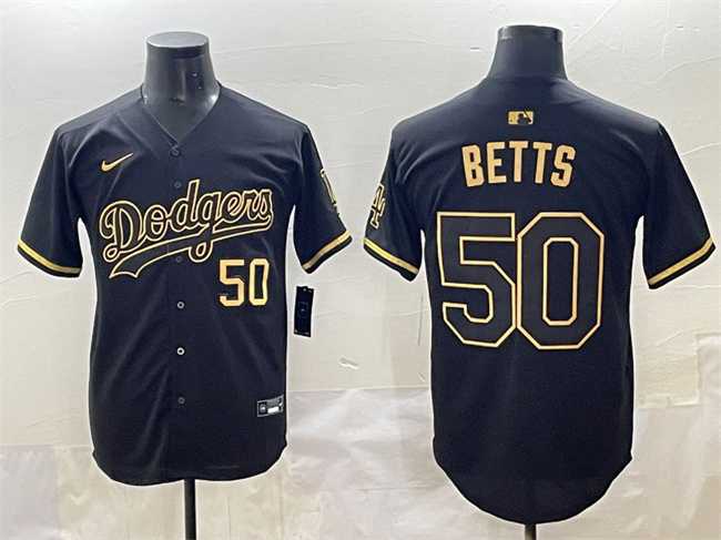 Mens Los Angeles Dodgers #50 Mookie Betts Black Gold Limited Stitched Jersey