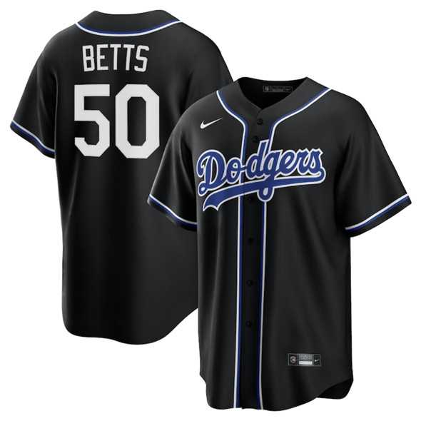 Mens Los Angeles Dodgers #50 Mookie Betts Black Lights Out Limited Stitched Baseball Jersey Dzhi