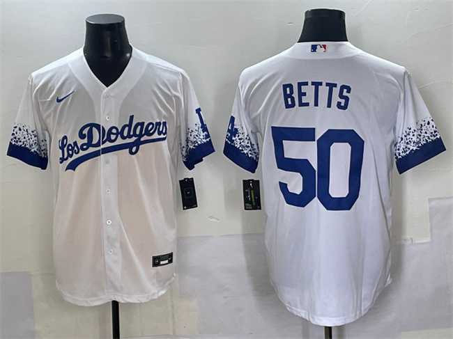Mens Los Angeles Dodgers #50 Mookie Betts White City Connect Cool Base Stitched Jersey