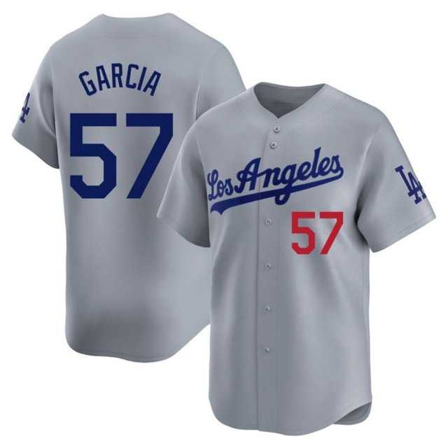 Mens Los Angeles Dodgers #57 Luis Garcia Grey Cool Base Stitched Baseball Jersey Dzhi