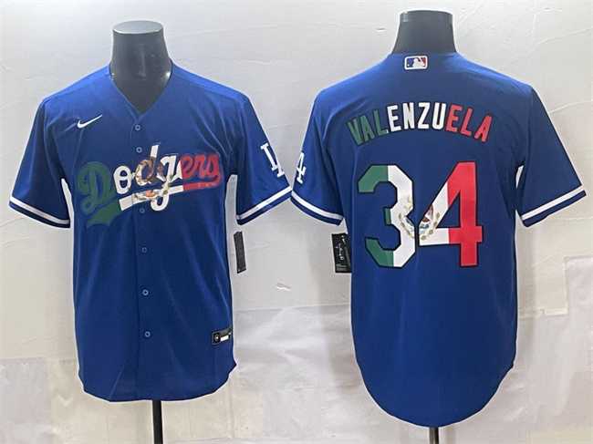 Mens Los Angeles Dodgers #34 Fernando Valenzuela Blue Mexico Stitched Jersey Dzhi