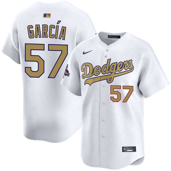 Mens Los Angeles Dodgers #57 Luis Garcia 2025 White Gold Collection Limited Jersey Dzhi