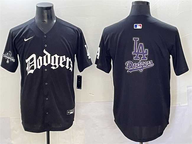 Mens Los Angeles Dodgers Team Big Logo Black 2025 LA Gothic Style With 2024 World Series Champions Patch Vapor Premier Limited Stitched Baseball Jersey