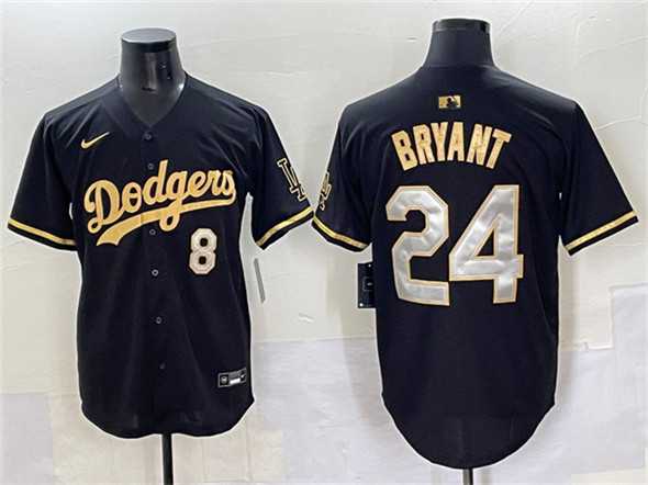 Mens Los Angeles Dodgers Front #8 Back #24 Kobe Bryant Black Gold Limited Stitched Baseball Jersey