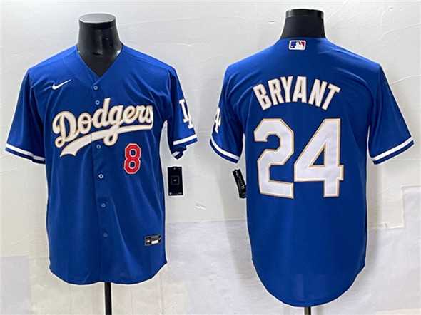 Mens Los Angeles Dodgers Front #8 Back #24 Kobe Bryant Blue Gold Cool Base Stitched Baseball Jersey