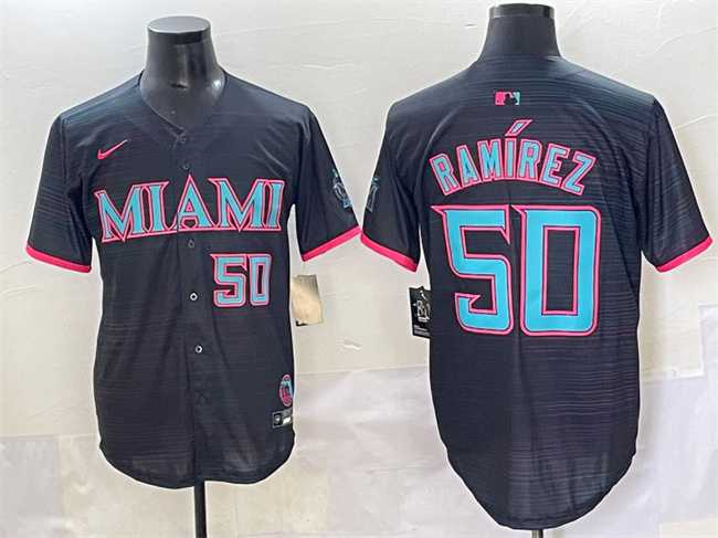 Mens Miami Marlins #50 Agustin Ramirez Black 2025 City Connect Limited Stitched Baseball Jersey