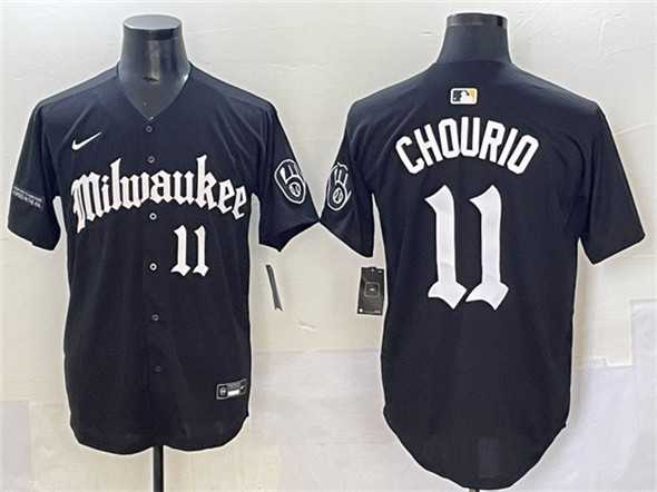 Mens Milwaukee Brewers #11 Jackson Chourio Black Gothic 414 Shadows Edition Vapor Premier Limited Stitched Jersey