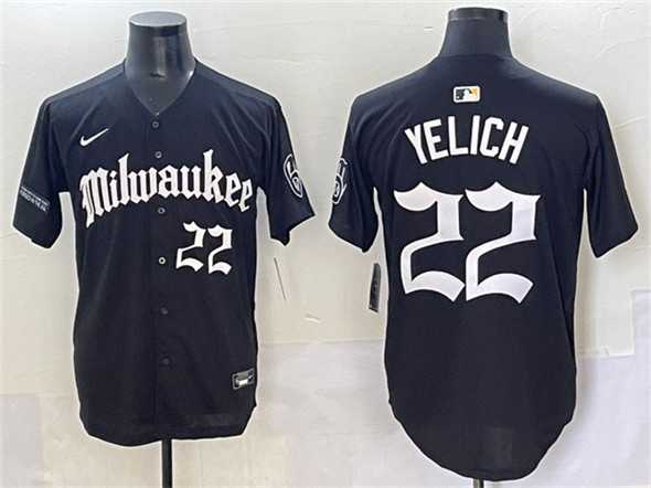 Mens Milwaukee Brewers #22 Christian Yelich Black Gothic 414 Shadows Edition Vapor Premier Limited Stitched Jersey