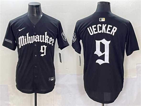 Mens Milwaukee Brewers #9 Bob Uecker Black Gothic 414 Shadows Edition Vapor Premier Limited Stitched Jersey