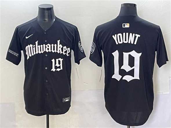 Mens Milwaukee Brewers #19 Robin Yount Black Gothic 414 Shadows Edition Vapor Premier Limited Stitched Jersey