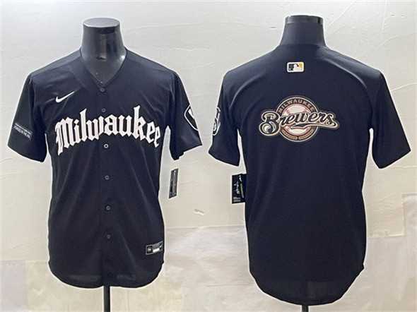 Mens Milwaukee Brewers Team Big Logo Black Gothic 414 Shadows Edition Vapor Premier Limited Stitched Jersey