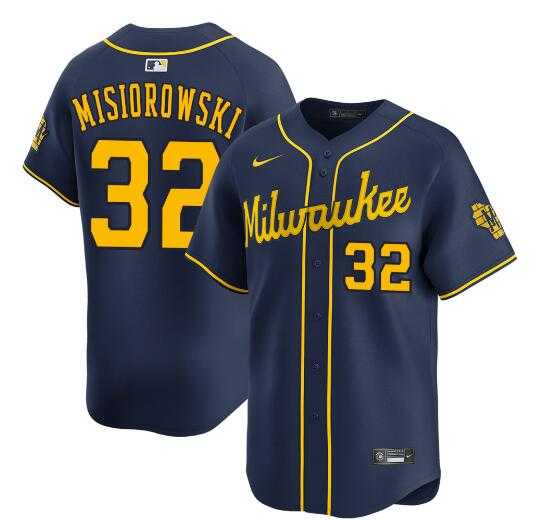 Mens Milwaukee Brewers #32 Jacob Misiorowski Navy Alternate Limited Stitched Baseball Jersey Dzhi