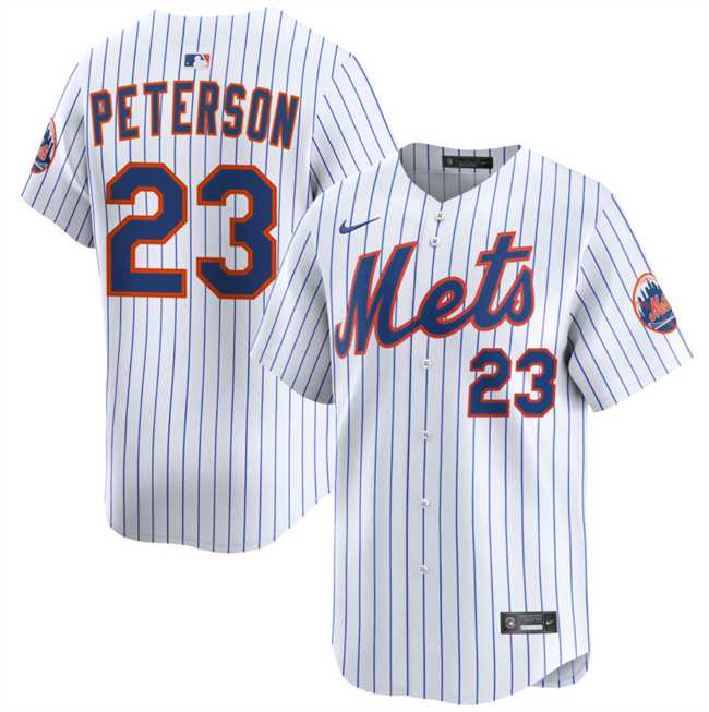 Mens New York Mets #23 David Peterson White 2025 Home Limited Stitched Baseball Jersey Dzhi