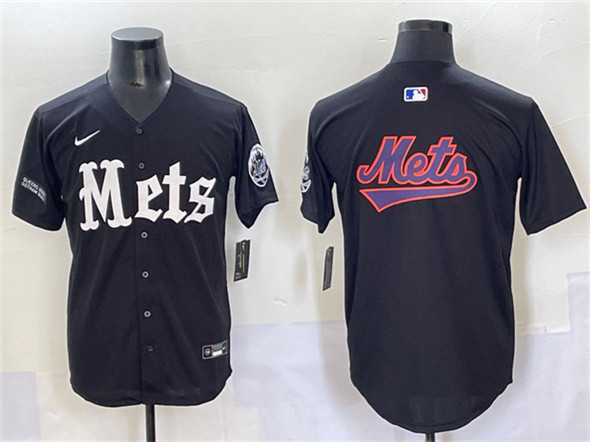 Mens New York Mets Team Big Logo Black Gotham Gothic Edition Vapor Premier Limited Stitched Baseball Jersey