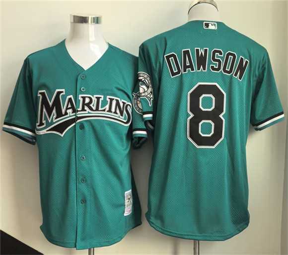 Mens Miami Marlins #8 Andre Dawson Teal Throwback Stitched Jersey