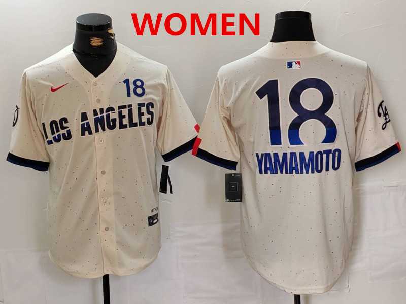 Womens los angeles dodgers #18 yoshinobu yamamoto cream 2024 city connect limited jersey