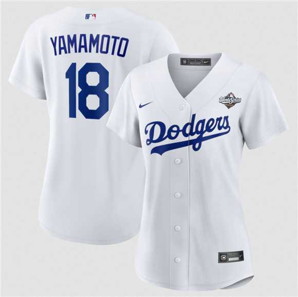 Womens Los Angeles Dodgers #18 Yoshinobu Yamamoto White 2025 World Series Home Cool Base Stitched Jersey Dzhi