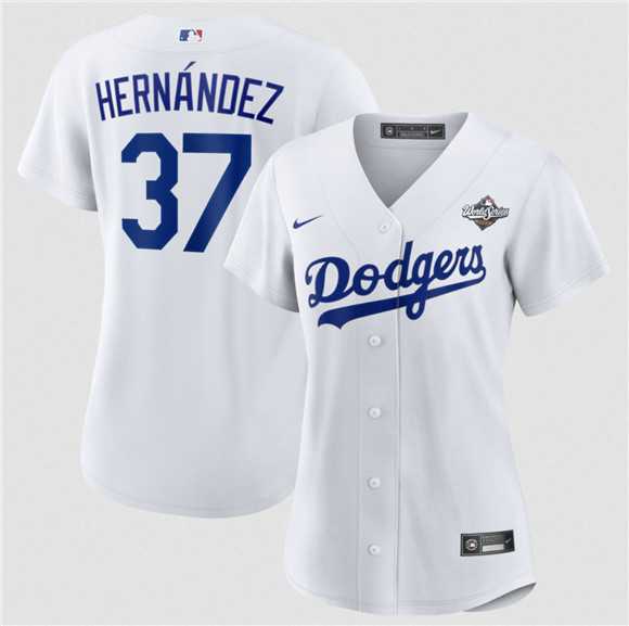 Womens Los Angeles Dodgers #37 Teoscar Hernandez White 2025 World Series Home Cool Base Stitched Jersey Dzhi