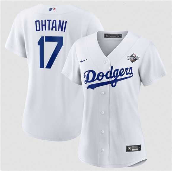 Womens Los Angeles Dodgers #17 Shohei Ohtani White 2025 World Series Home Cool Base Stitched Jersey Dzhi
